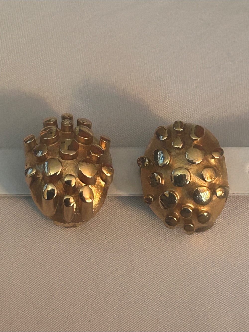 Vintage 1970s Signed Napier Gold Tone Gold Nugget Bead Clip On PAT PEND Earrings